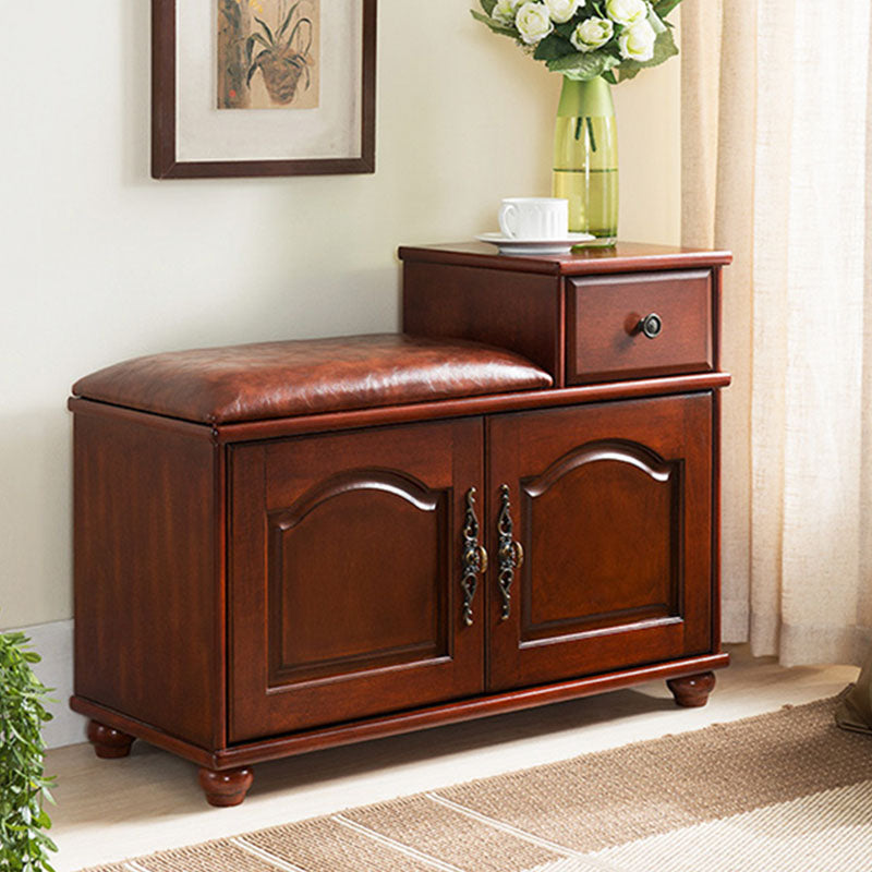 Traditional Entryway Bench Solid Wood Bench with Upholstered , 13.65 Inch W 31.5"L x 14"W x 24"H Red Brown Clearhalo 'Benches' 'Chairs & Seating' 'furn' 'furn_benches' 'Furniture' 'Living Room Furniture' 7394559