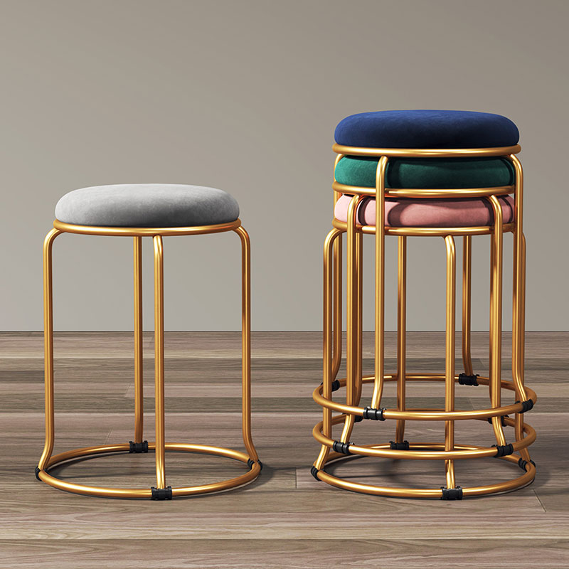 Glamour -Rundstuhl Ottoman Nase Samt Metallrahmen Kratzer Sherpa Pouf