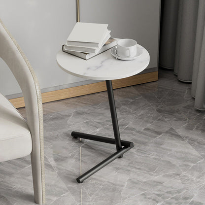 Contemporary Slate and Metal Single Coffee Table Frame Round Glam Coffee Table