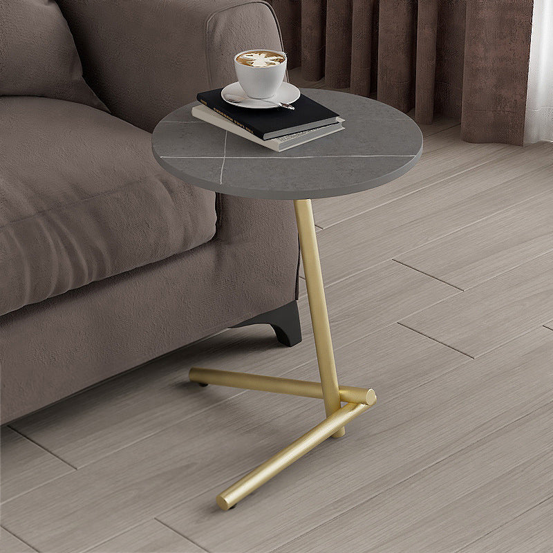 Contemporary Slate and Metal Single Coffee Table Frame Round Glam Coffee Table