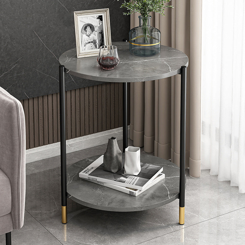 Modern Slate and Metal Single Coffee Table Frame Round Glam Coffee Table 15.7"L x 15.7"W x 23.6"H Gray Clearhalo 'Coffee & Accent Tables' 'Coffee Tables' 'coffee_tables' 'furn' 'furn_coffee_tables' 'Furniture' 'Living Room Furniture' 7394707