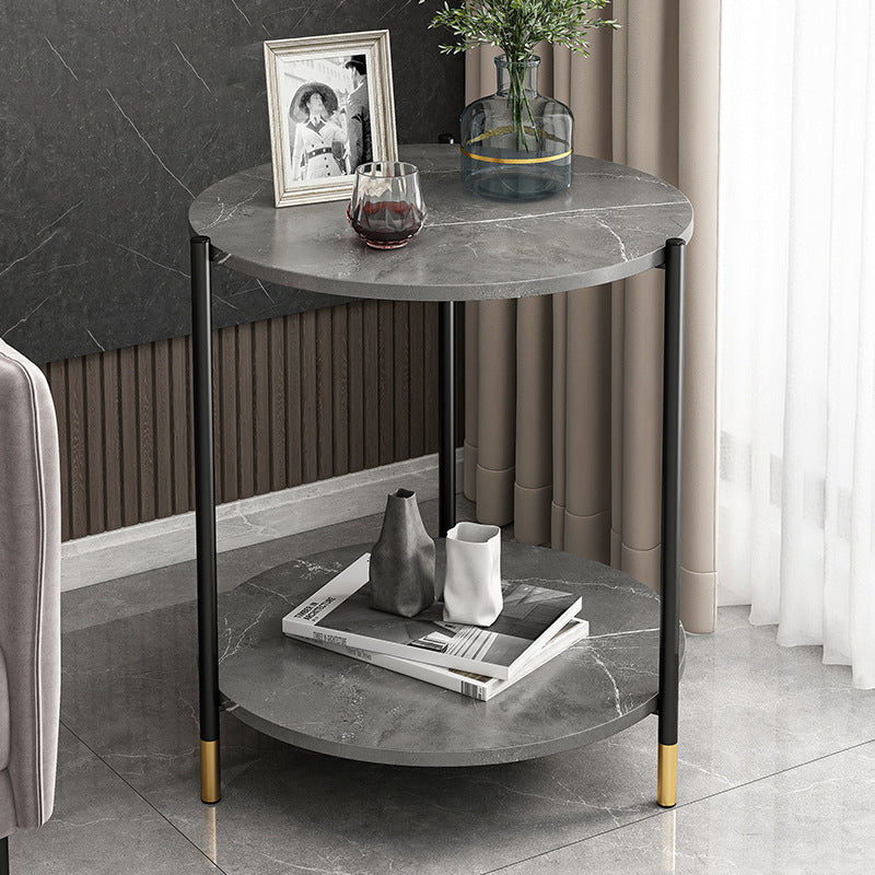 Modern Slate and Metal Single Coffee Table Frame Round Glam Coffee Table 19"L x 19"W x 24"H Gray Clearhalo 'Coffee & Accent Tables' 'Coffee Tables' 'coffee_tables' 'furn' 'furn_coffee_tables' 'Furniture' 'Living Room Furniture' 7394709