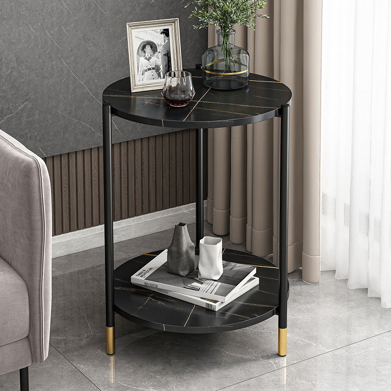Modern Slate and Metal Single Coffee Table Frame Round Glam Coffee Table 12"L x 12"W x 24"H Black Clearhalo 'Coffee & Accent Tables' 'Coffee Tables' 'coffee_tables' 'furn' 'furn_coffee_tables' 'Furniture' 'Living Room Furniture' 7394711