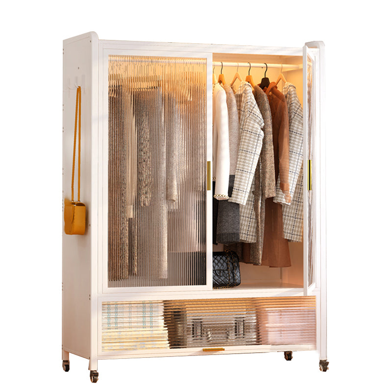 Contemporary Freestanding Wardrobe Home White Wardrobe Closet Armoire 47"L x 18"W x 67"H White-Gold Clearhalo 'Armoires & Wardrobes' 'armoires_wardrobes' 'Bedroom Furniture' 'furn' 'furn_armoires_wardrobes' 'Furniture' 7396069