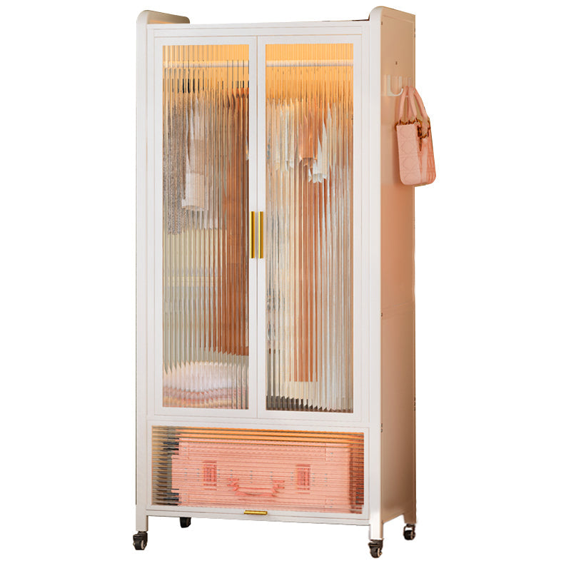 Contemporary Freestanding Wardrobe Home White Wardrobe Closet Armoire 24"L x 18"W x 67"H White-Gold Clearhalo 'Armoires & Wardrobes' 'armoires_wardrobes' 'Bedroom Furniture' 'furn' 'furn_armoires_wardrobes' 'Furniture' 7396073