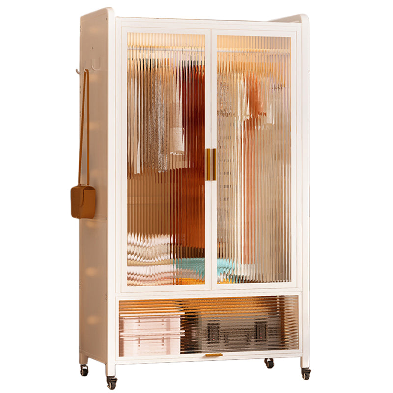Contemporary Freestanding Wardrobe Home White Wardrobe Closet Armoire 31"L x 18"W x 67"H White-Gold Clearhalo 'Armoires & Wardrobes' 'armoires_wardrobes' 'Bedroom Furniture' 'furn' 'furn_armoires_wardrobes' 'Furniture' 7396075