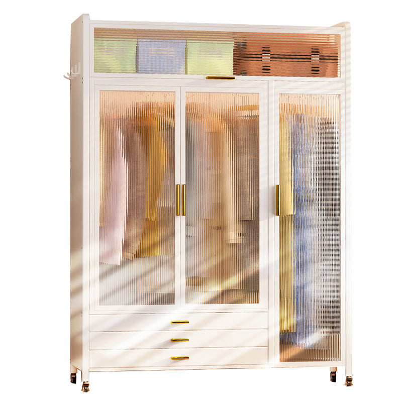 Contemporary Freestanding Wardrobe Home White Wardrobe Closet Armoire & Side Cabinet & Top Cabinet 39"L x 18"W x 67"H White Clearhalo 'Armoires & Wardrobes' 'armoires_wardrobes' 'Bedroom Furniture' 'furn' 'furn_armoires_wardrobes' 'Furniture' 7396076
