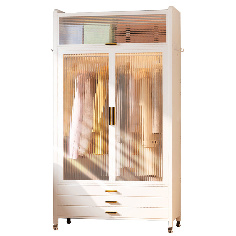 Contemporary Freestanding Wardrobe Home White Wardrobe Closet Armoire with Top Cabinet 39"L x 18"W x 67"H White Clearhalo 'Armoires & Wardrobes' 'armoires_wardrobes' 'Bedroom Furniture' 'furn' 'furn_armoires_wardrobes' 'Furniture' 7396077