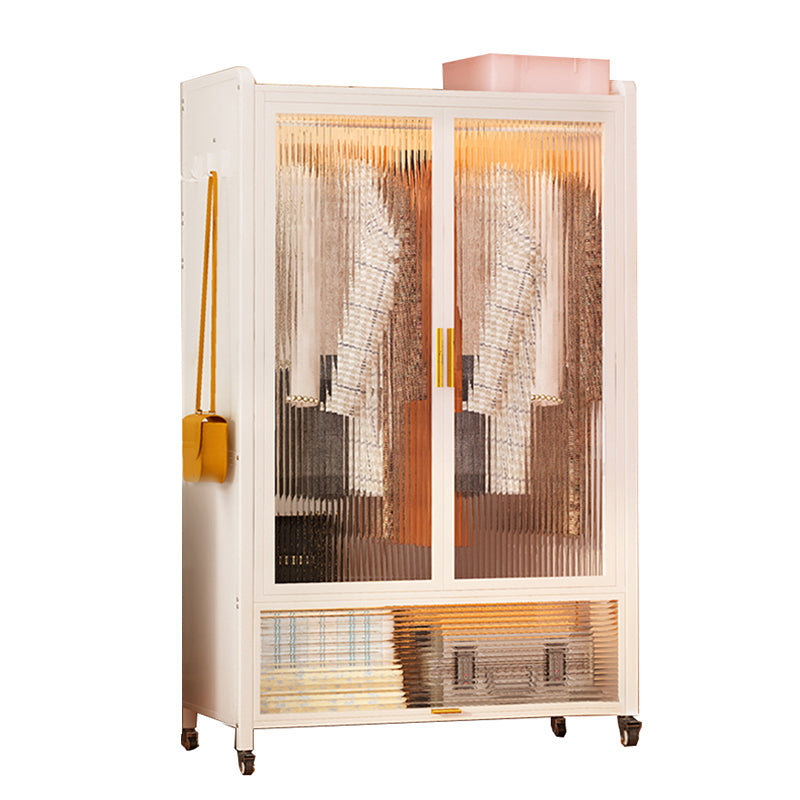 Contemporary Freestanding Wardrobe Home White Wardrobe Closet Armoire 39"L x 18"W x 67"H White-Gold Clearhalo 'Armoires & Wardrobes' 'armoires_wardrobes' 'Bedroom Furniture' 'furn' 'furn_armoires_wardrobes' 'Furniture' 7396078