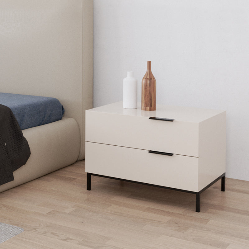 Contemporary Night Table Faux Wood Bedside Cabinet with Drawers 20"L x 16"W x 16"H Milk Tea Color 1 Piece Clearhalo 'Bedroom Furniture' 'furn' 'furn_night_stand' 'Furniture' 'night_stand' 'Nightstands' 7396280