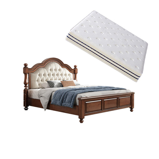 Mid-Century Modern Standard Bed Solid Wood Panel Bed with Upholstered Headboard Panel Bed & Mattress