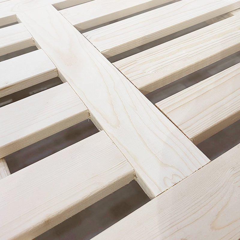 Lit standard moderne du milieu du siècle lit en bois massif avec tête de lit rembourrée