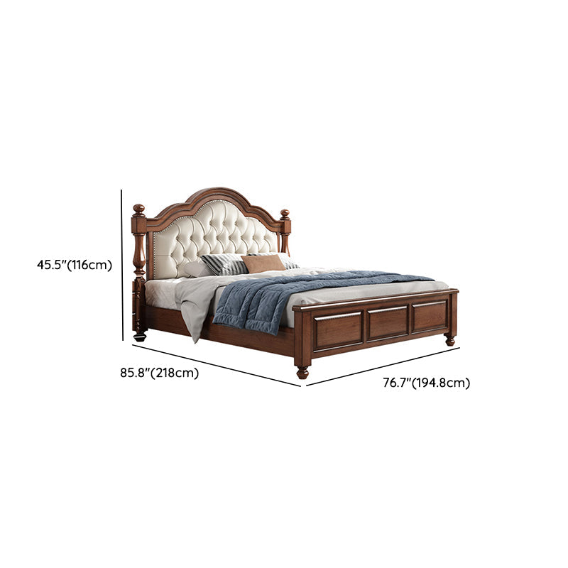 Lit standard moderne du milieu du siècle lit en bois massif avec tête de lit rembourrée