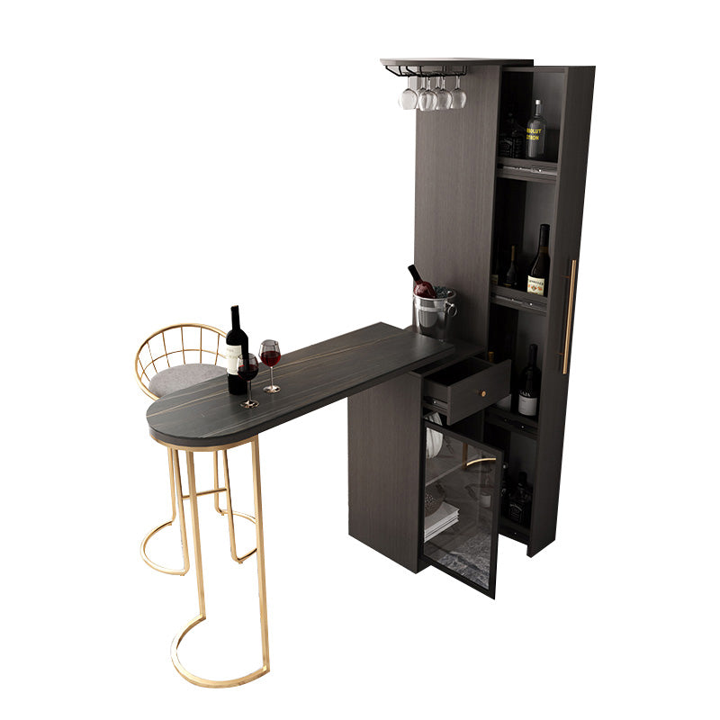 Glam Wood Counter Table 2/3 Pieces Bar Table Set with Wine Racks for Living Room Clearhalo 'Bar Furniture' 'furn' 'furn_home_bar_bar_sets' 'Furniture' 'Home Bars & Bar Sets' 'home_bar_bar_sets' 'Kitchen & Dining Furniture' 7396657