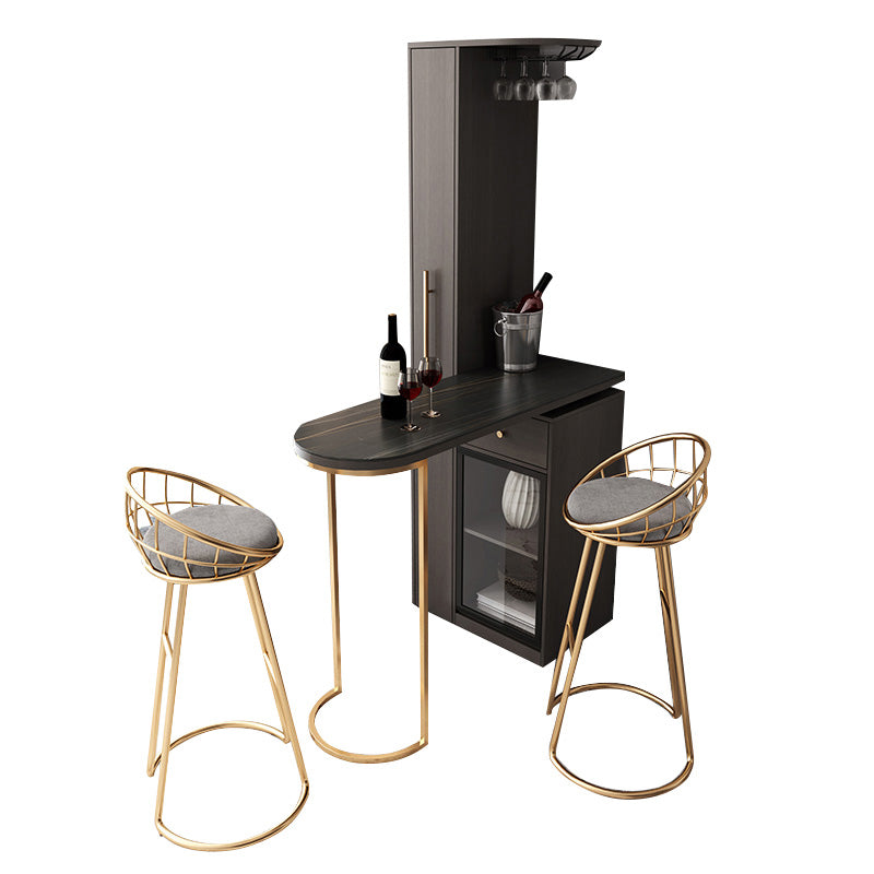 Glam Wood Counter Table 2/3 Pieces Bar Table Set with Wine Racks for Living Room Clearhalo 'Bar Furniture' 'furn' 'furn_home_bar_bar_sets' 'Furniture' 'Home Bars & Bar Sets' 'home_bar_bar_sets' 'Kitchen & Dining Furniture' 7396662