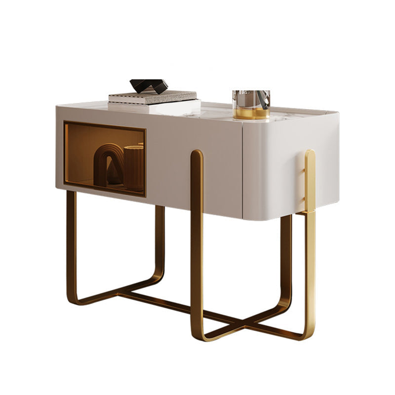 Frame Glam Style Side Table 23.62" Tall Stone Top Side Table with Storage White 1 Clearhalo 'Coffee & Accent Tables' 'End & Side Tables' 'end_side_tables' 'furn' 'furn_end_side_tables' 'Furniture' 'Living Room Furniture' 7396784