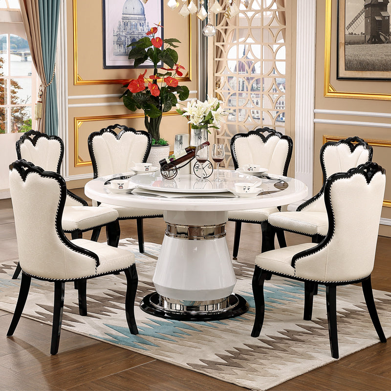 Marble Dining Table Round Pedestal Dining Site Table with Turntable Clearhalo 'Dining Tables & Seating' 'Dining Tables' 'dining_table' 'furn' 'furn_dining_table' 'Furniture' 'Kitchen & Dining Furniture' 7396955