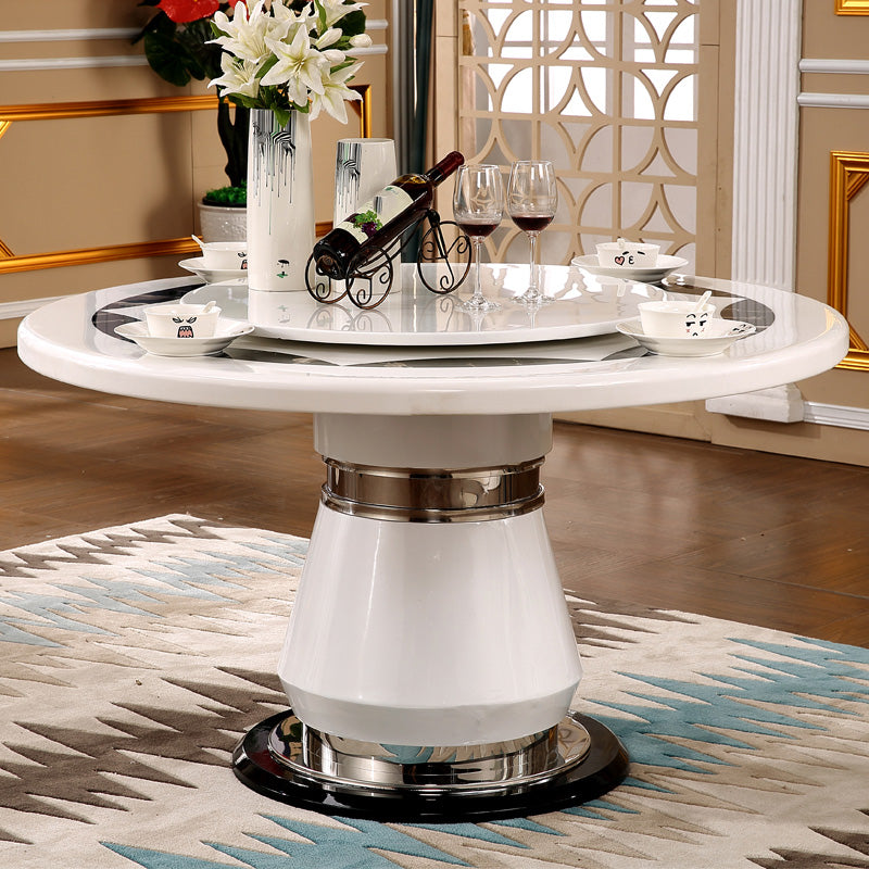 Marble Dining Table Round Pedestal Dining Site Table with Turntable Clearhalo 'Dining Tables & Seating' 'Dining Tables' 'dining_table' 'furn' 'furn_dining_table' 'Furniture' 'Kitchen & Dining Furniture' 7396956