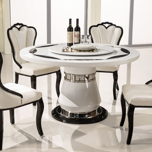 Marble Dining Table Round Pedestal Dining Site Table with Turntable Clearhalo 'Dining Tables & Seating' 'Dining Tables' 'dining_table' 'furn' 'furn_dining_table' 'Furniture' 'Kitchen & Dining Furniture' 7396960