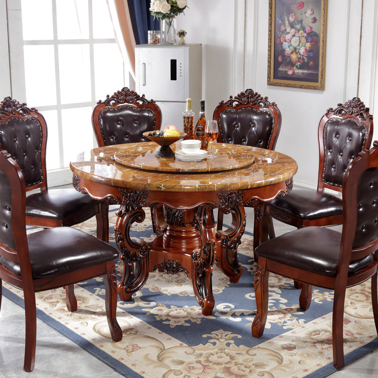 Faux Marble Dining Table Traditional Round Dinette Table with Turntable Clearhalo 'Dining Tables & Seating' 'Dining Tables' 'dining_table' 'furn' 'furn_dining_table' 'Furniture' 'Kitchen & Dining Furniture' 7396980