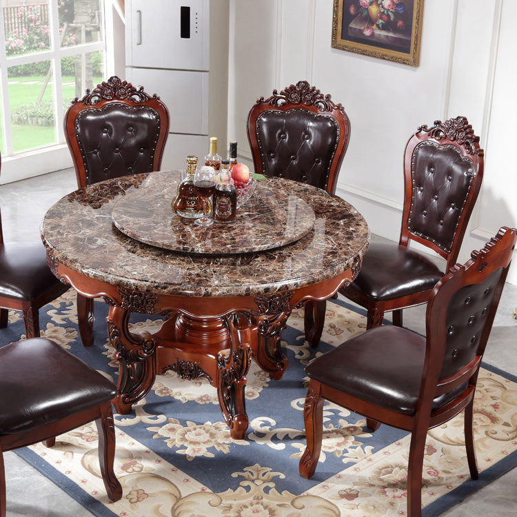 Faux Marble Dining Table Traditional Round Dinette Table with Turntable Brown Without Chairs Clearhalo 'Dining Tables & Seating' 'Dining Tables' 'dining_table' 'furn' 'furn_dining_table' 'Furniture' 'Kitchen & Dining Furniture' 7396981