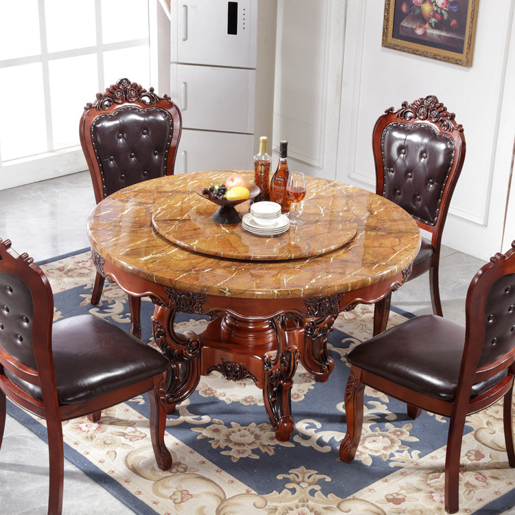 Faux Marble Dining Table Traditional Round Dinette Table with Turntable Clearhalo 'Dining Tables & Seating' 'Dining Tables' 'dining_table' 'furn' 'furn_dining_table' 'Furniture' 'Kitchen & Dining Furniture' 7396982
