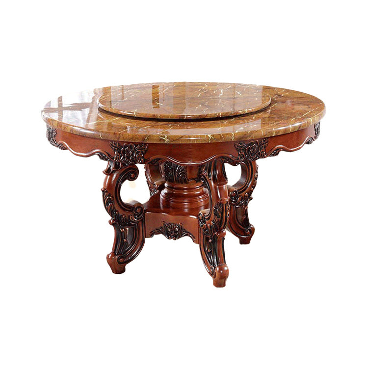 Faux Marble Dining Table Traditional Round Dinette Table with Turntable Red Brown Without Chairs Clearhalo 'Dining Tables & Seating' 'Dining Tables' 'dining_table' 'furn' 'furn_dining_table' 'Furniture' 'Kitchen & Dining Furniture' 7396983