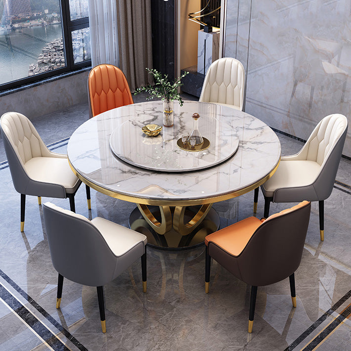 Faux Marble Dining Table Luxury Round Dining Site Table with Turntable