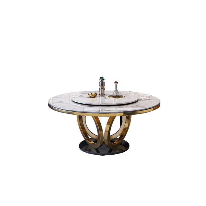 Faux Marble Dining Table Luxury Round Dining Site Table with Turntable