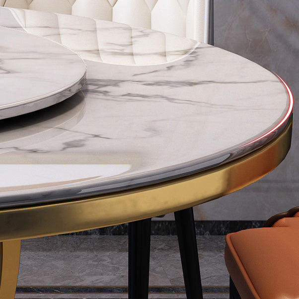 Faux Marble Dining Table Luxury Round Dining Site Table with Turntable