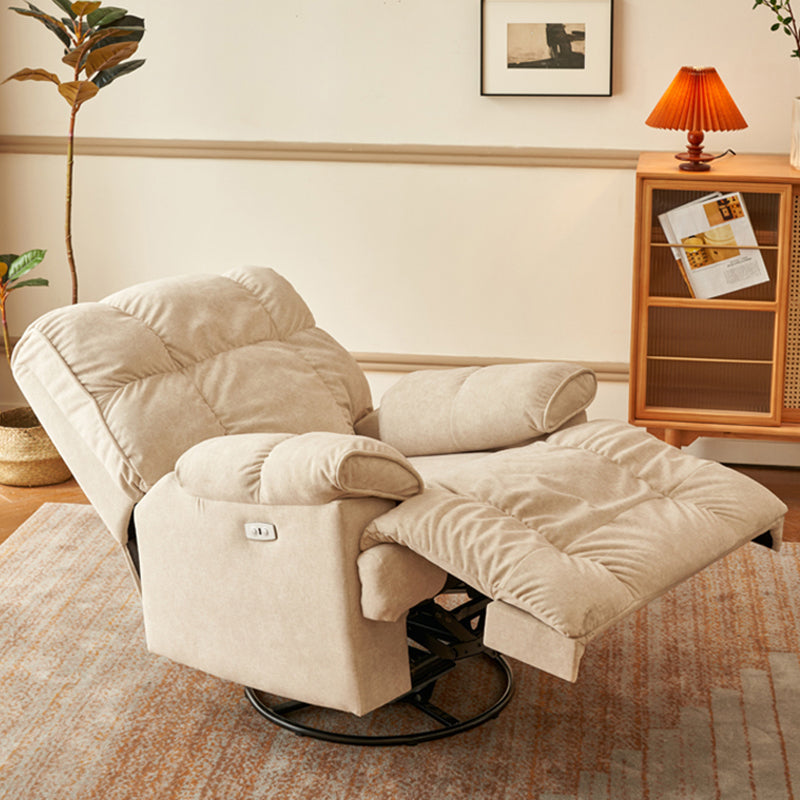 Microsuede Swiveling Recliner Chair Modern Pillow Top Arm Recliners with USB Cord Clearhalo 'Chairs & Seating' 'furn' 'furn_recliners' 'Furniture' 'Living Room Furniture' 'Recliners' 7397631
