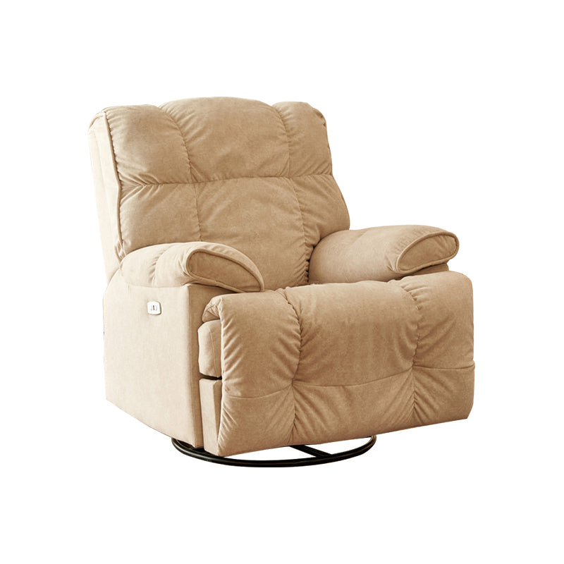 Microsuede Swiveling Recliner Chair Modern Pillow Top Arm Recliners with USB Cord 39"L x 41"W x 41"H Beige Clearhalo 'Chairs & Seating' 'furn' 'furn_recliners' 'Furniture' 'Living Room Furniture' 'Recliners' 7397633
