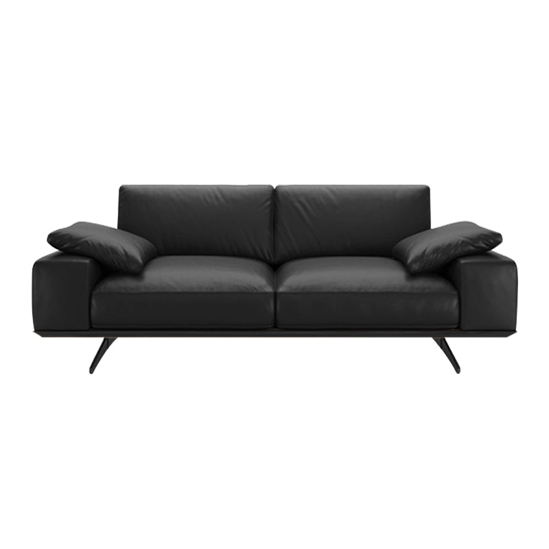Leather Sofa in Black Stain Resistant Living Room Seating with Pillows