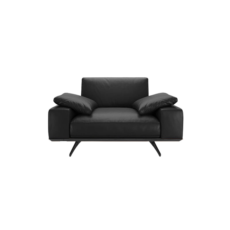 Leather Sofa in Black Stain Resistant Living Room Seating with Pillows
