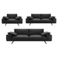 Leather Sofa in Black Stain Resistant Living Room Seating with Pillows
