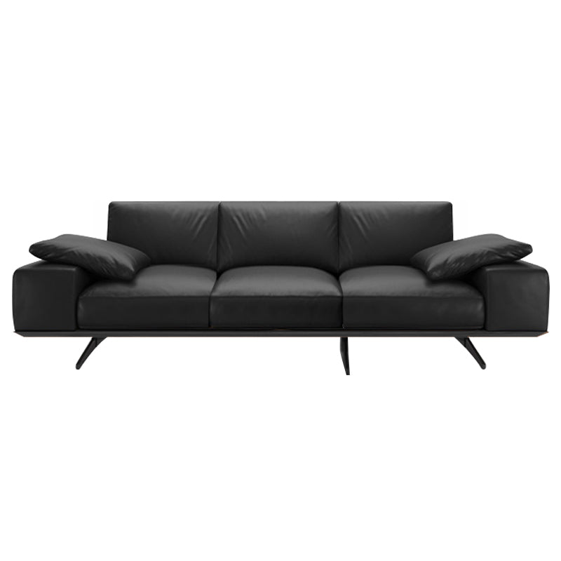 Leather Sofa in Black Stain Resistant Living Room Seating with Pillows