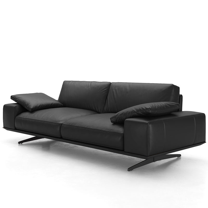 Leather Sofa in Black Stain Resistant Living Room Seating with Pillows