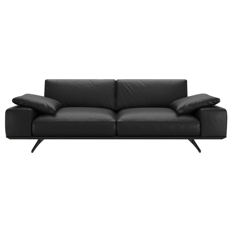 Leather Sofa in Black Stain Resistant Living Room Seating with Pillows