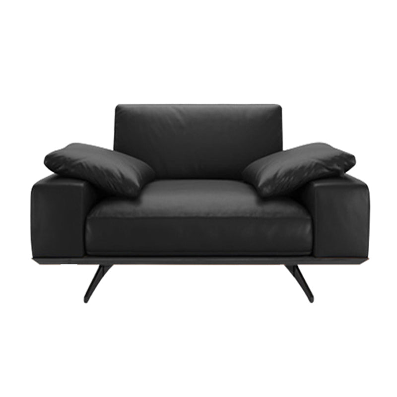 Leather Sofa in Black Stain Resistant Living Room Seating with Pillows