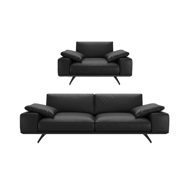 Leather Sofa in Black Stain Resistant Living Room Seating with Pillows