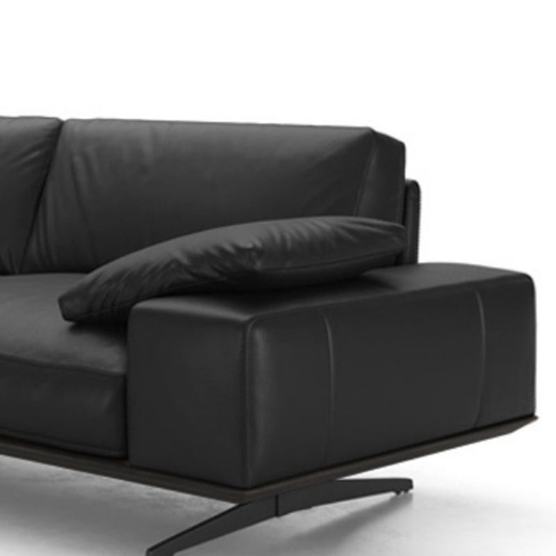 Leather Sofa in Black Stain Resistant Living Room Seating with Pillows