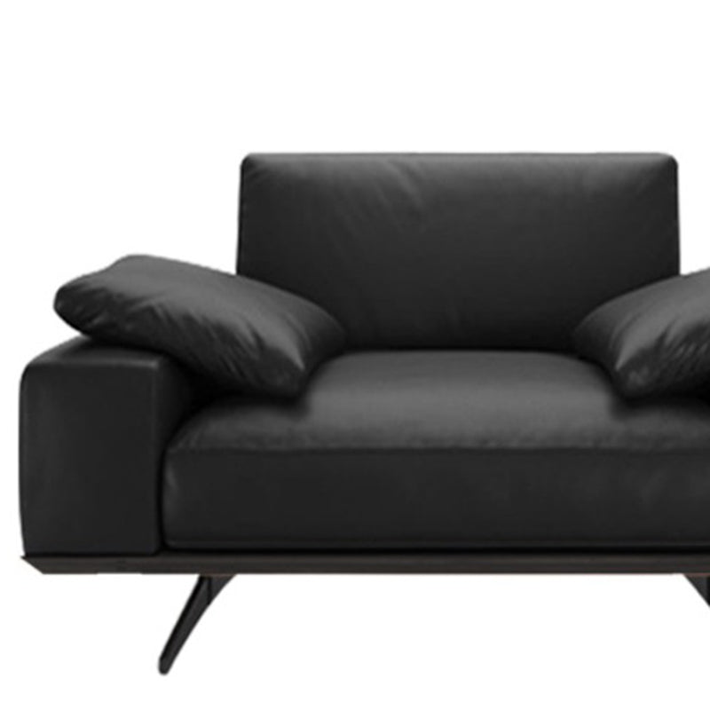 Leather Sofa in Black Stain Resistant Living Room Seating with Pillows