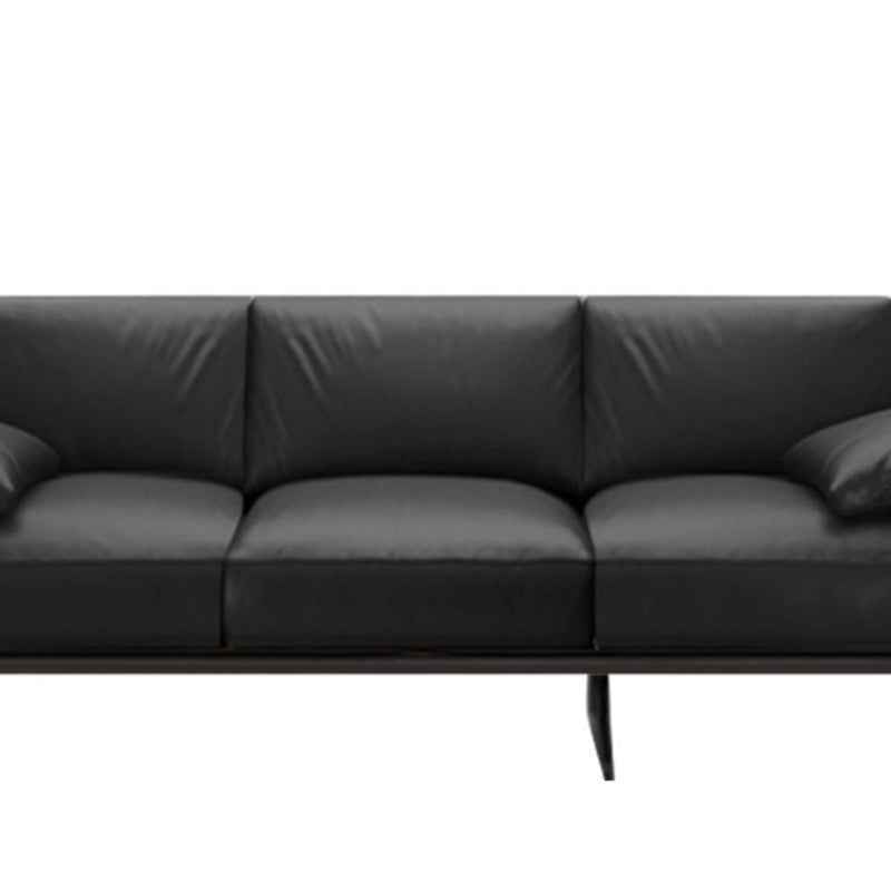 Leather Sofa in Black Stain Resistant Living Room Seating with Pillows