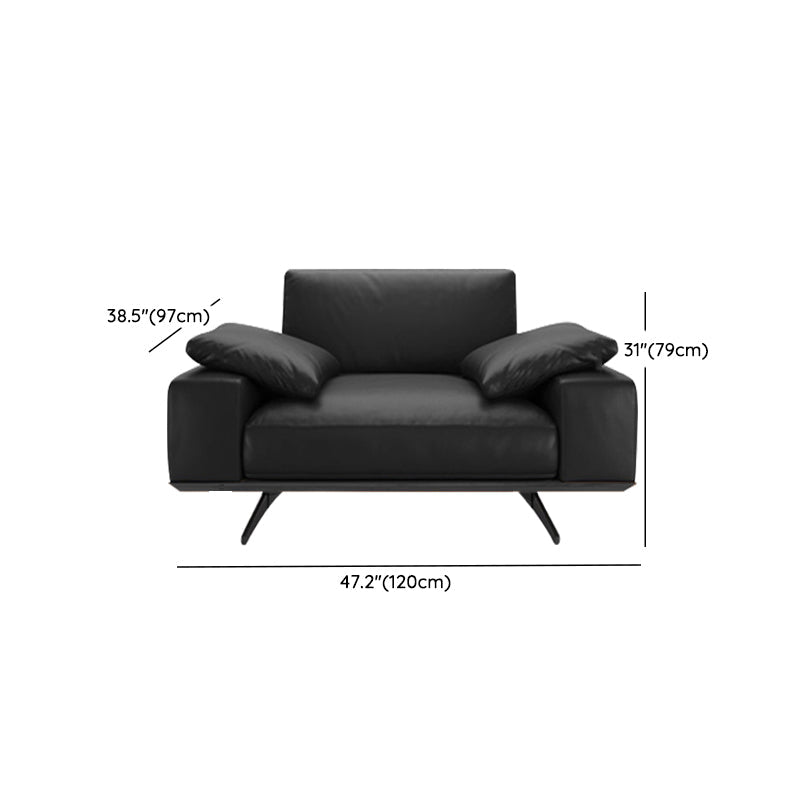 Leather Sofa in Black Stain Resistant Living Room Seating with Pillows