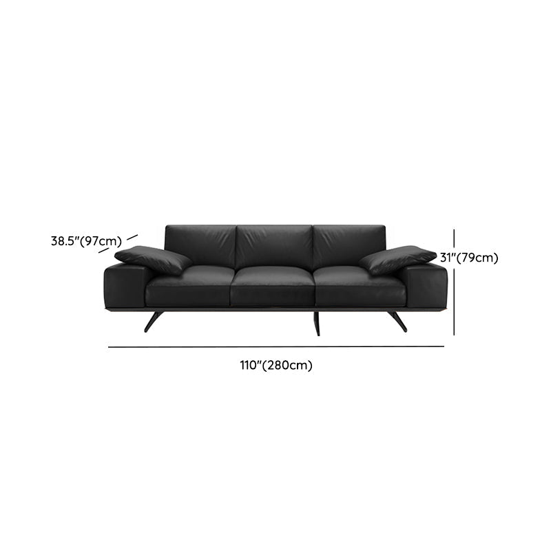 Leather Sofa in Black Stain Resistant Living Room Seating with Pillows