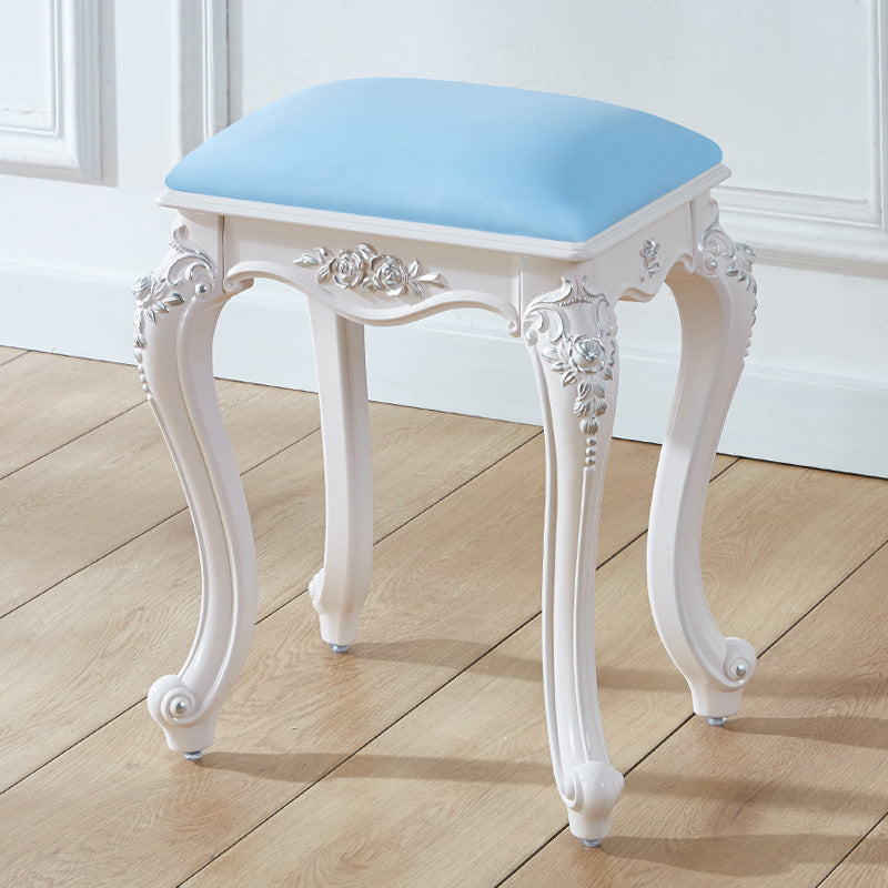 Glam Pouf Ottoman Faux Leather Solid Color Water Resistant Carving Rectangle Pouf Blue 1 Piece Silver Clearhalo 'furn' 'furn_ottomans_poufs' 'Furniture' 'Living Room Furniture' 'Ottomans & Poufs' 'ottomans_poufs' 7398654