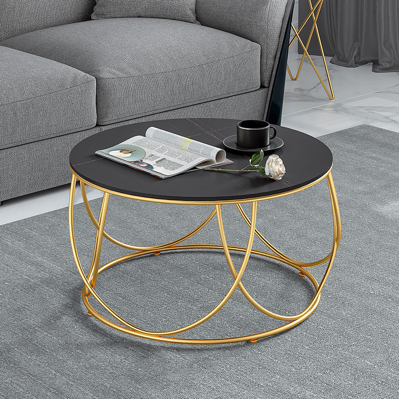 Frame Glam Cocktail Table Stone Round Nesting Coffee Table Set Black Gold Clearhalo 'Coffee & Accent Tables' 'Coffee Tables' 'coffee_tables' 'furn' 'furn_coffee_tables' 'Furniture' 'Living Room Furniture' 7398698