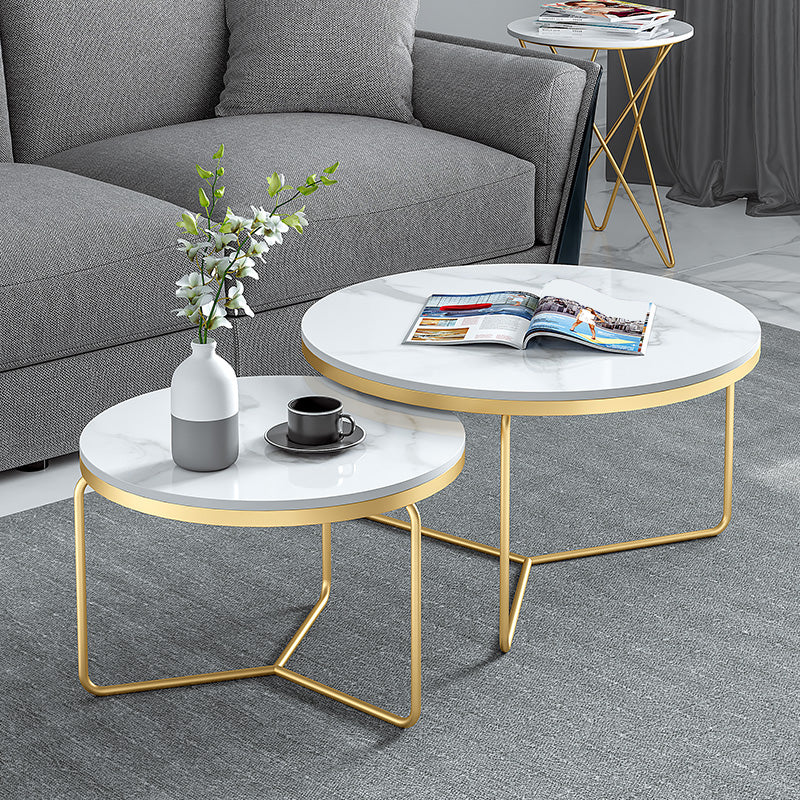 Frame Glam Cocktail Table Stone Round Nesting Coffee Table Set Clearhalo 'Coffee & Accent Tables' 'Coffee Tables' 'coffee_tables' 'furn' 'furn_coffee_tables' 'Furniture' 'Living Room Furniture' 7398702