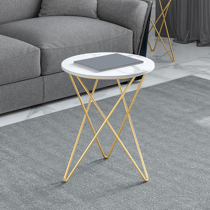 Frame Glam Cocktail Table Stone Round Nesting Coffee Table Set 20"L x 20"W x 24"H White Gold Clearhalo 'Coffee & Accent Tables' 'Coffee Tables' 'coffee_tables' 'furn' 'furn_coffee_tables' 'Furniture' 'Living Room Furniture' 7398703