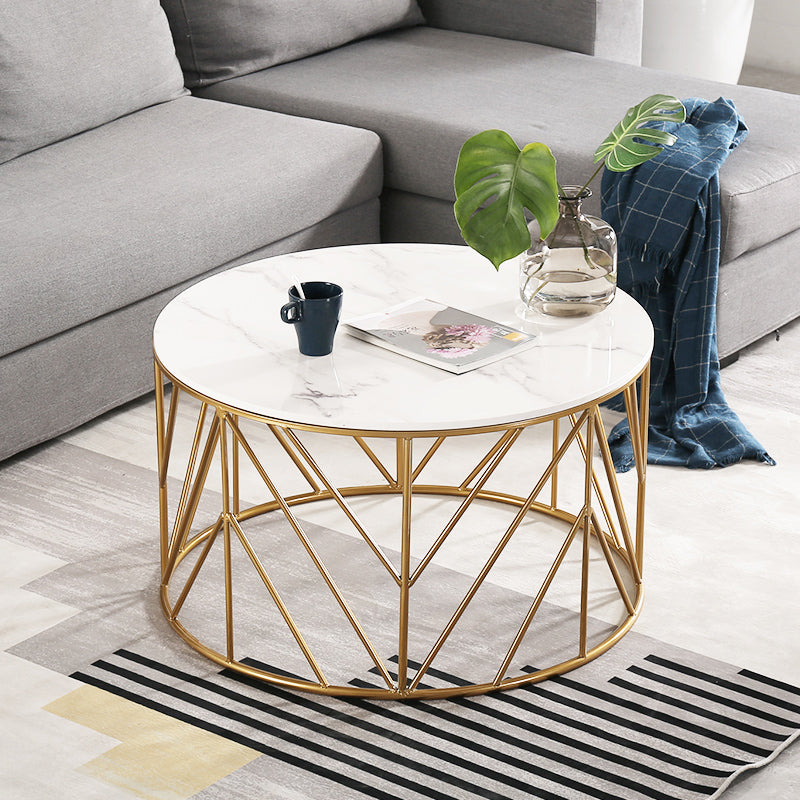 Frame Glam Cocktail Table Stone Round Nesting Coffee Table Set Ivory Gold Clearhalo 'Coffee & Accent Tables' 'Coffee Tables' 'coffee_tables' 'furn' 'furn_coffee_tables' 'Furniture' 'Living Room Furniture' 7398704